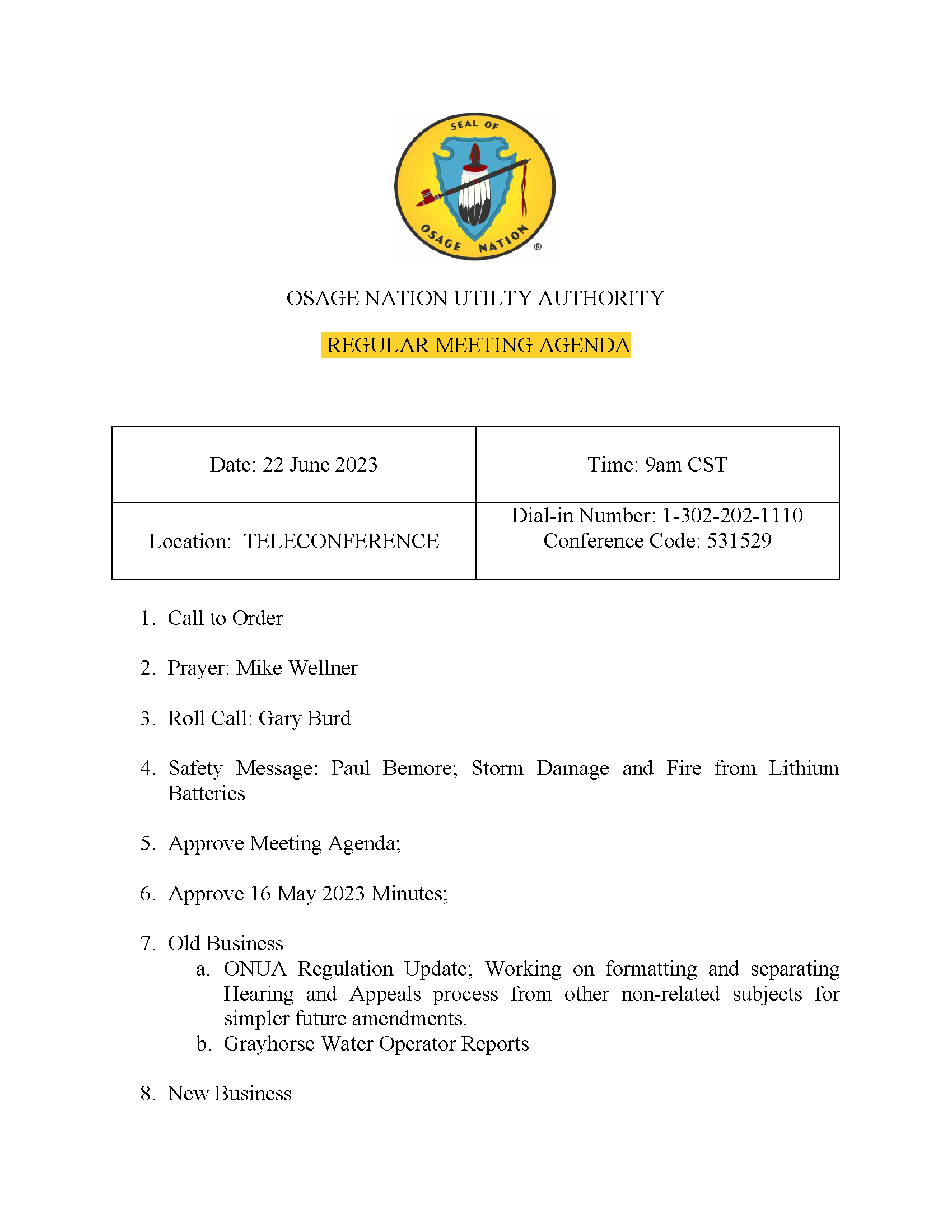 Agenda part 1