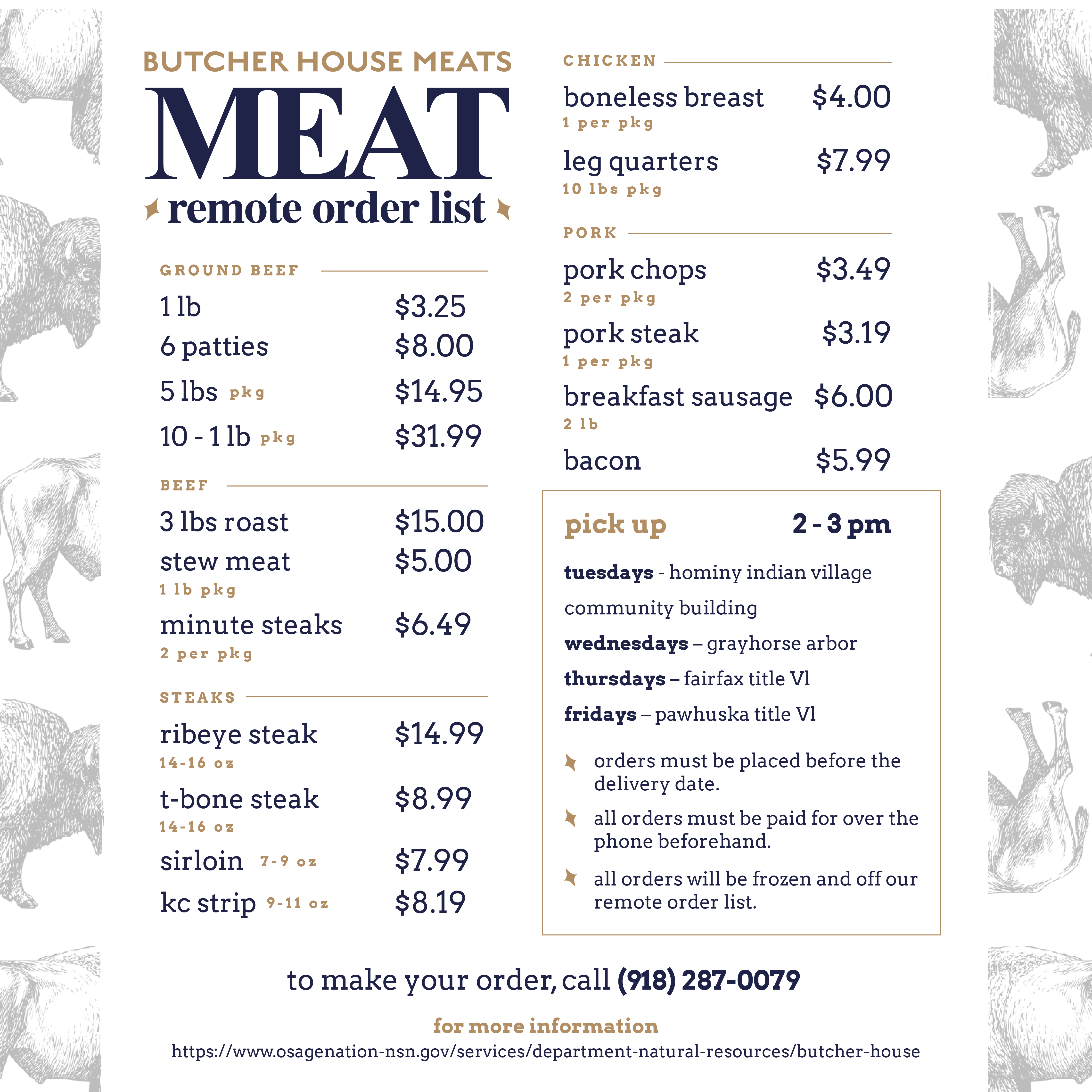 Osage Nation’s Butcher House Meats Offering Weekly Remote Order DropOffs Osage Nation
