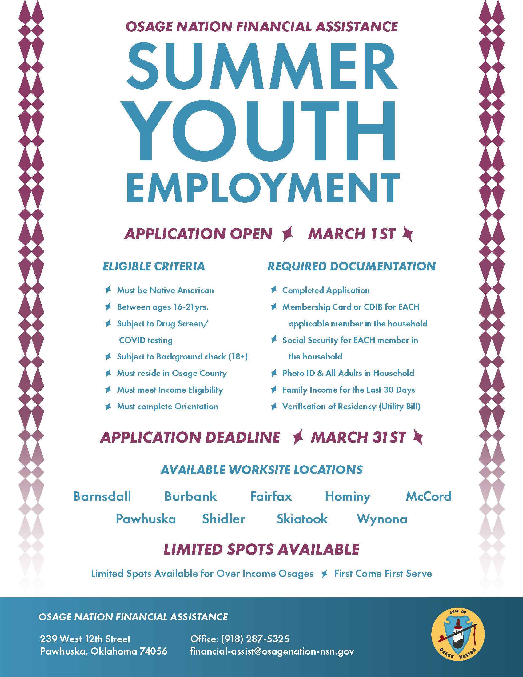 ONFA Summer Youth flyer