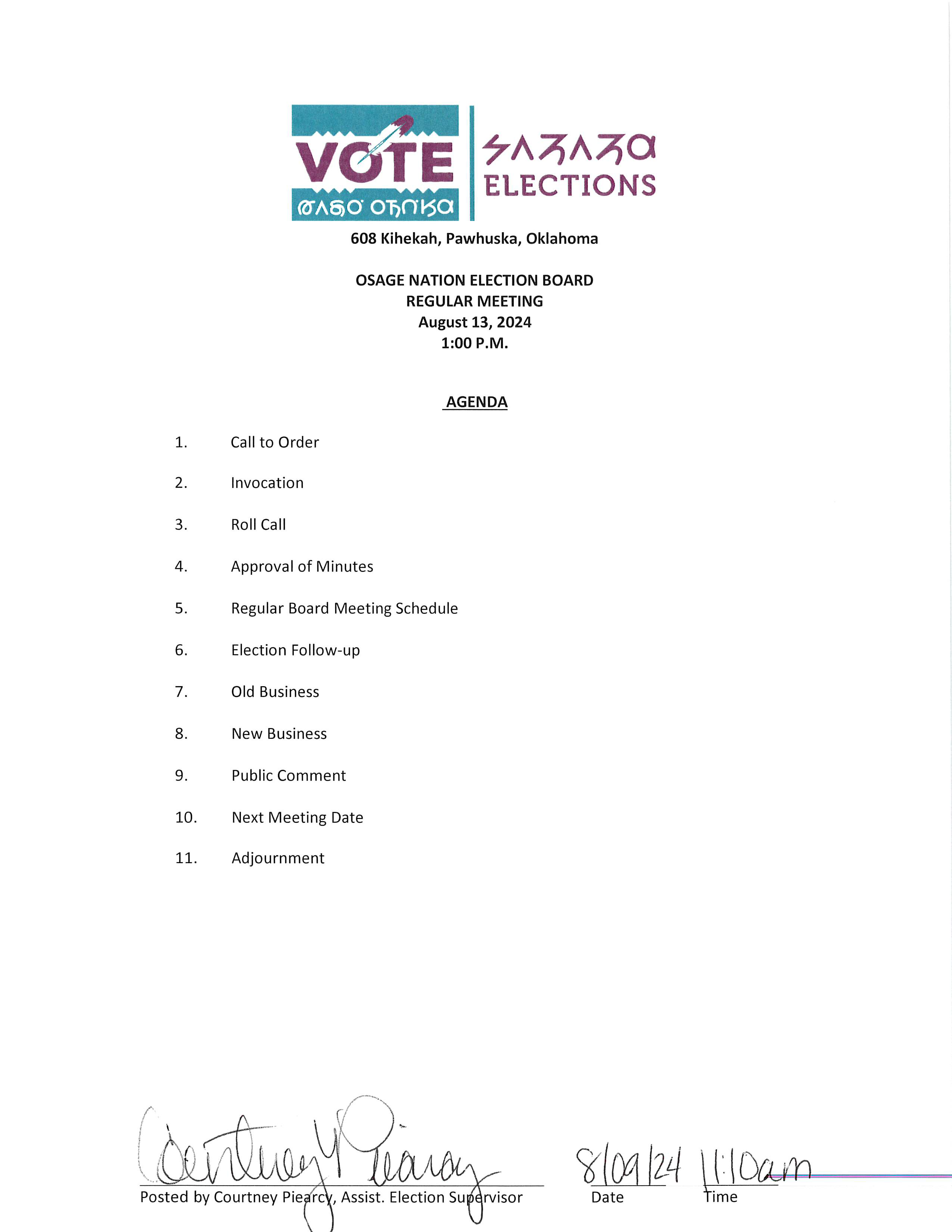 Election Board Agenda 08-13-24