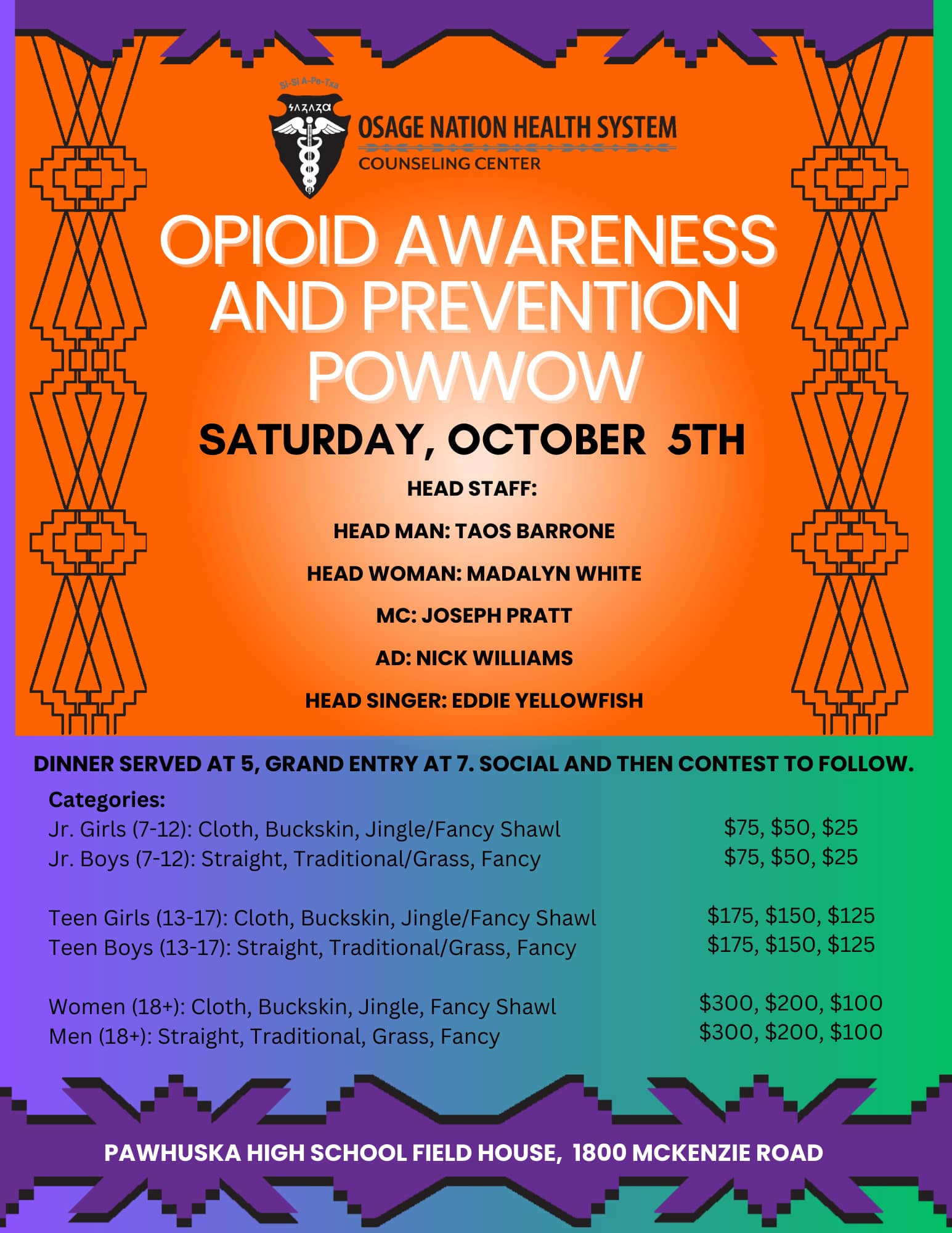 Opioid Awareness and Prevention Powwow flyer 10/5
