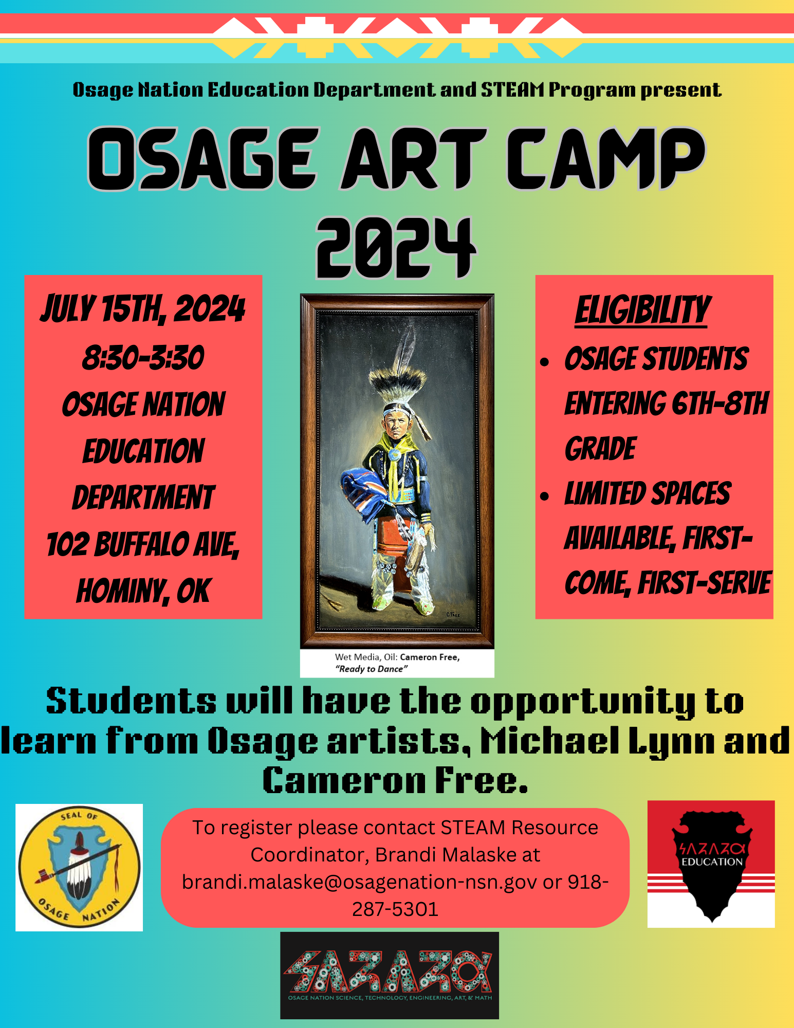 Flyer for Osage Art Camp, 7/15/24