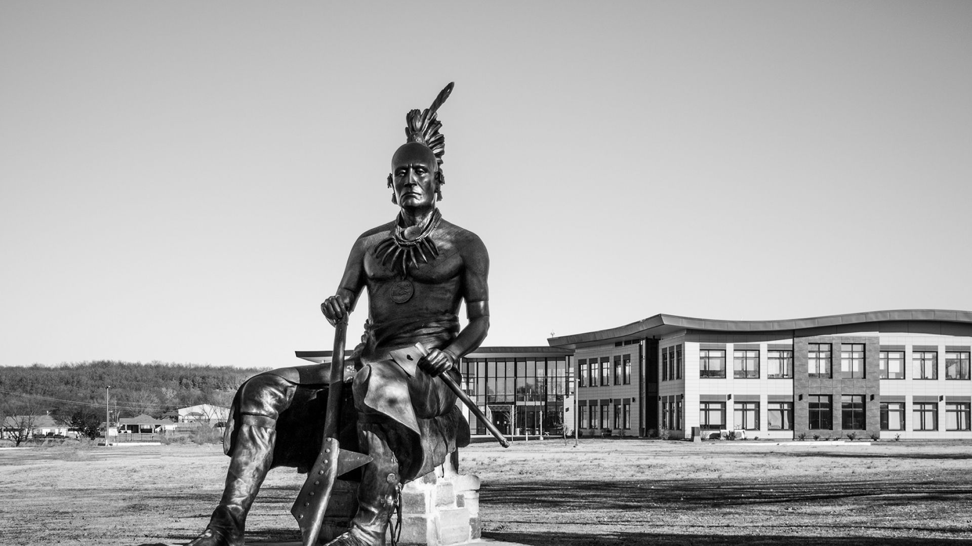 Chief Claremore in front of the Osage Nation Campus
