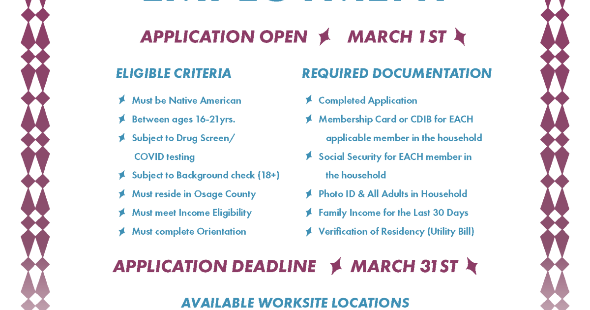 Osage Nation Financial Assistance Summer Youth Application to Open